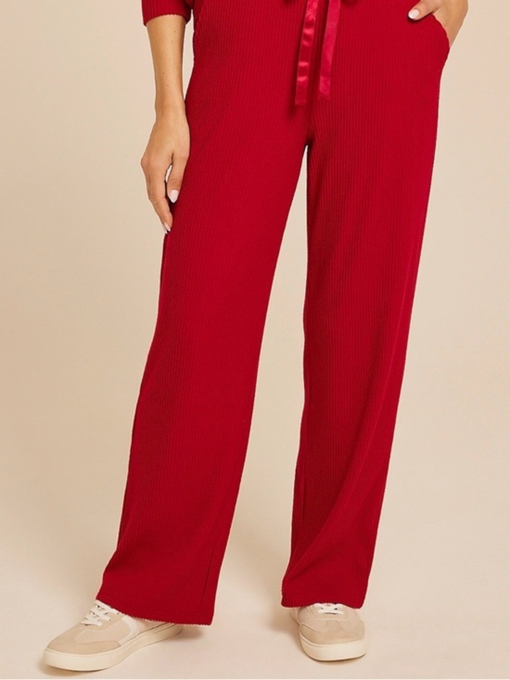 Maurices XL Cozy Ribbed Knit Wide Leg pants red